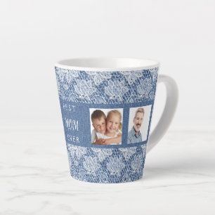 Moeder blauw denim kant foto collage latte mok