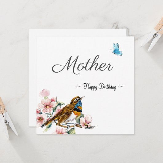 moeder blije verjaardag vogel  florale kaart (Voorkant / Achterkant in situ)