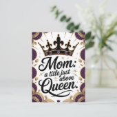 Moeder boven Queen Crown Moederdag Elegant Briefkaart (Staand voorkant)