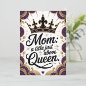 Moeder boven Queen Crown Moederdag Elegant Kaart (Staand voorkant)