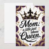 Moeder boven Queen Crown Moederdag Elegant Kaart (Voorkant / Achterkant)
