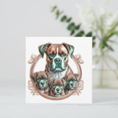 Moeder Boxer En Haar 3 Pups Kaart (Staand voorkant)