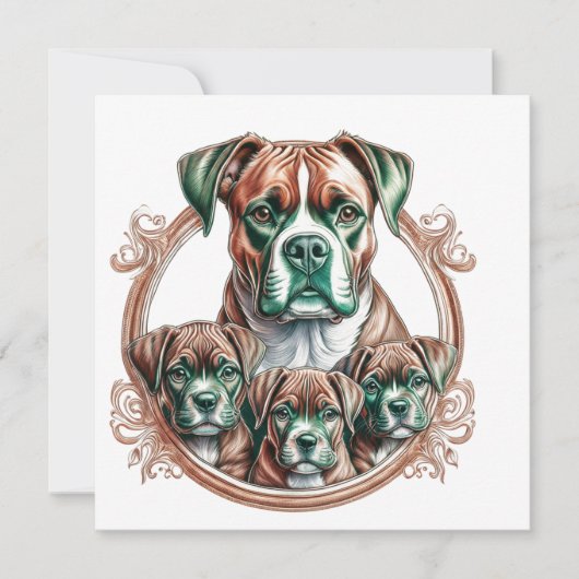 Moeder Boxer En Haar 3 Pups Kaart (Voorkant)