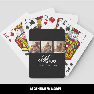 Moeder Bracht Drie Foto Familieverhalen Tot Stand Pokerkaarten