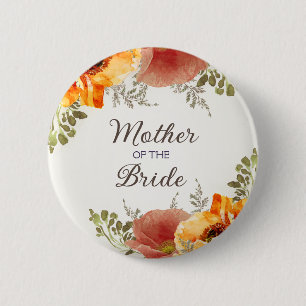 Moeder Bruid Verbrand Oranje Bloemstuk Ronde Button 5,7 Cm