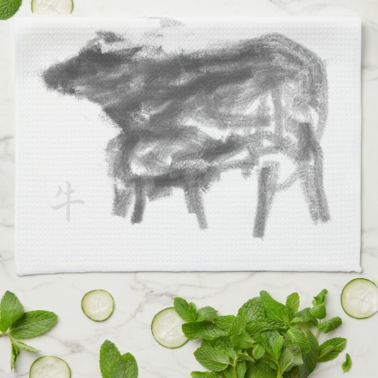 Moeder Buffalo en haar kubus Chinese Ox Year KT Theedoek (Gevouwen)