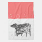 Moeder Buffalo en haar kubus Chinese Ox Year KT Theedoek (Verticaal)