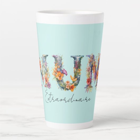 Moeder Buitengewone Bloementypografie Latte Mok (Voorkant)