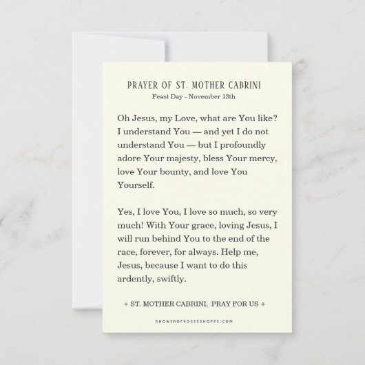 Moeder Cabrini Gebed Religieuze non (Achterkant)