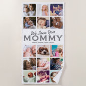 Moeder Cadeau 15 Foto Collage Strand Handdoek (Voorkant)