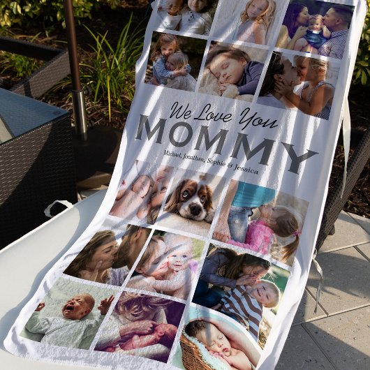 Moeder Cadeau 15 Foto Collage Strand Handdoek