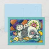 MOEDER CAT EN KITTEN, PATCHWORK QUILTS, PINCUSHION BRIEFKAART (Voorkant / Achterkant)