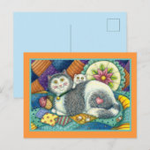 MOEDER CAT EN KITTEN, PATCHWORK QUILTS, PINCUSHION BRIEFKAART (Voorkant / Achterkant)