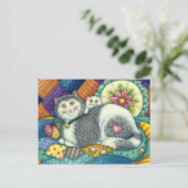MOEDER CAT EN KITTEN, PATCHWORK QUILTS, PINCUSHION BRIEFKAART (Staand voorkant)