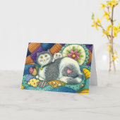 MOEDER CAT EN KITTEN, PATCHWORK QUILTS, PINCUSHION KAART (Gele Bloem)