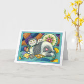 MOEDER CAT EN KITTEN, PATCHWORK QUILTS, PINCUSHION KAART (Gele Bloem)