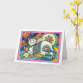 MOEDER CAT EN KITTEN, PATCHWORK QUILTS, PINCUSHION KAART (Gele Bloem)