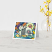 MOEDER CAT EN KITTEN, PATCHWORK QUILTS, PINCUSHION KAART (Gele Bloem)