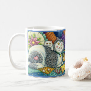 MOEDER CAT EN KITTEN, PATCHWORK QUILTS, PINCUSHION KOFFIEMOK