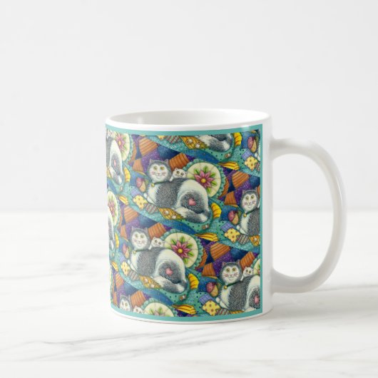 MOEDER CAT EN KITTEN, PATCHWORK QUILTS, PINCUSHION KOFFIEMOK (Rechts)