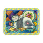 MOEDER CAT EN KITTEN, PATCHWORK QUILTS, PINCUSHION MAGNEET (Horizontaal)