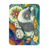 MOEDER CAT EN KITTEN, PATCHWORK QUILTS, PINCUSHION MAGNEET (Verticaal)