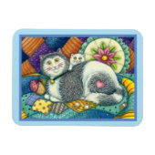 MOEDER CAT EN KITTEN, PATCHWORK QUILTS, PINCUSHION MAGNEET (Horizontaal)