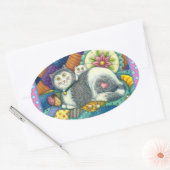 MOEDER CAT EN KITTEN, PATCHWORK QUILTS, PINCUSHION OVALE STICKER (Envelop)