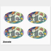 MOEDER CAT EN KITTEN, PATCHWORK QUILTS, PINCUSHION OVALE STICKER (Vel)