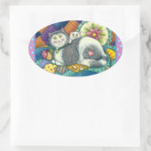 MOEDER CAT EN KITTEN, PATCHWORK QUILTS, PINCUSHION OVALE STICKER (Tas)