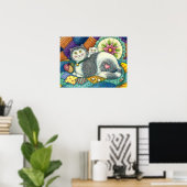 MOEDER CAT EN KITTEN, PATCHWORK QUILTS, PINCUSHION POSTER (Thuiskantoor)