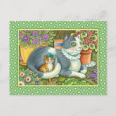 MOEDER CAT EN KITTEN, POTTE STROMEN, BOWS EN LACE BRIEFKAART (Voorkant)