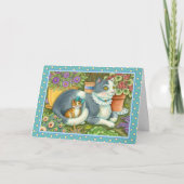 MOEDER CAT EN KITTEN, POTTE STROMEN, BOWS EN LACE FEESTDAGEN KAART (Voorkant)