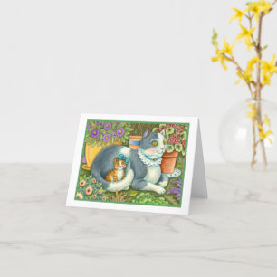 MOEDER CAT EN KITTEN, POTTE STROMEN, BOWS EN LACE KAART