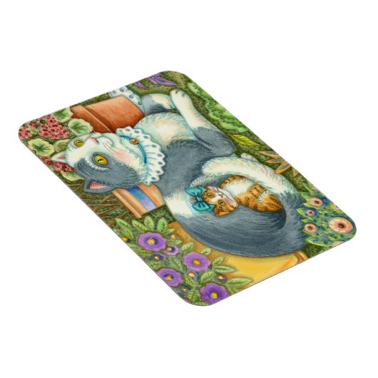 MOEDER CAT EN KITTEN, POTTE STROMEN, BOWS EN LACE MAGNEET (Rechterzijde)