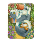 MOEDER CAT EN KITTEN, POTTE STROMEN, BOWS EN LACE MAGNEET (Verticaal)