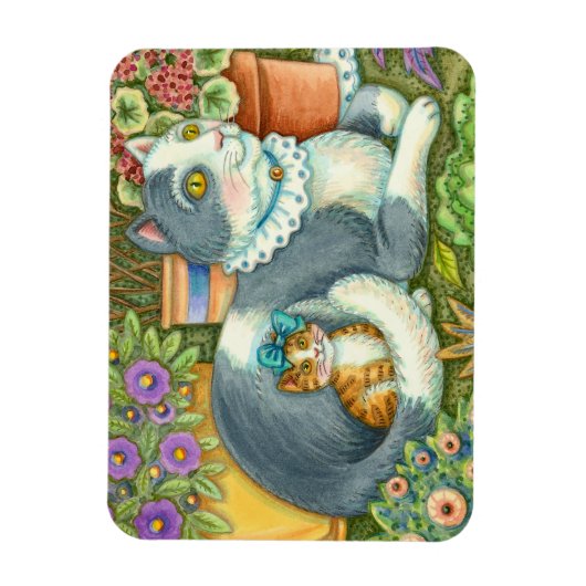 MOEDER CAT EN KITTEN, POTTE STROMEN, BOWS EN LACE MAGNEET (Verticaal)