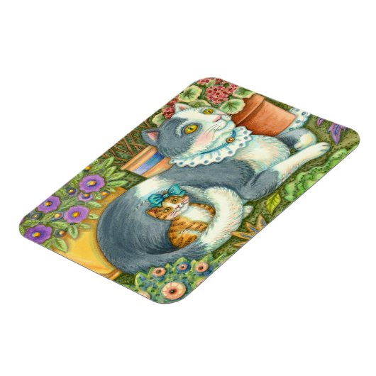 MOEDER CAT EN KITTEN, POTTE STROMEN, BOWS EN LACE MAGNEET (Linkerzijde)