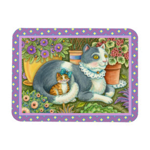 MOEDER CAT EN KITTEN, POTTE STROMEN, BOWS EN LACE MAGNEET