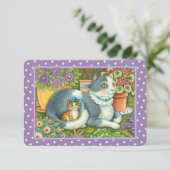 MOEDER CAT EN KITTEN, STROMEN, BOWS EN LACE Flat Kaart (Staand voorkant)