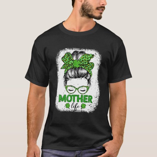 Moeder Clover Messy Bun Leopard Funny St Patrick's T-shirt (Voorkant)