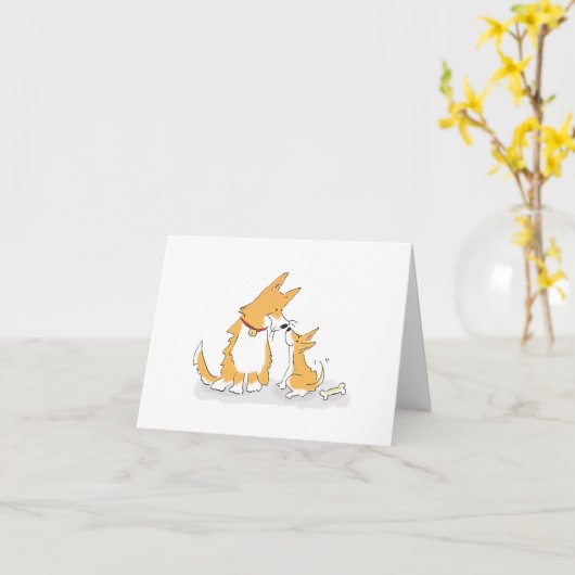 Moeder corgi en puppy Moederdag kaart (Gele Bloem)