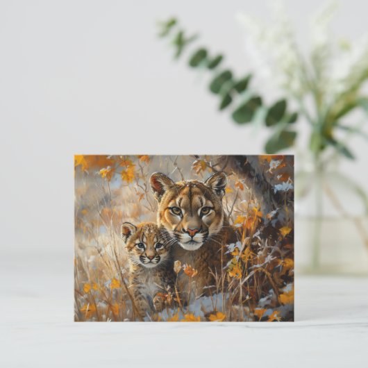 Moeder Cougar en haar kitten Briefkaart (Staand voorkant)
