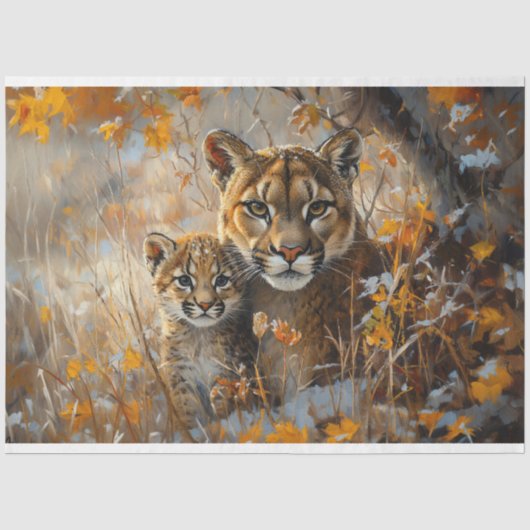Moeder Cougar en haar kitten Decoupage Tissuepapier (Voorkant)