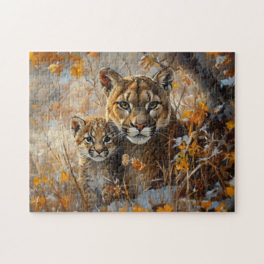 Moeder Cougar en haar kitten Legpuzzel (Horizontaal)