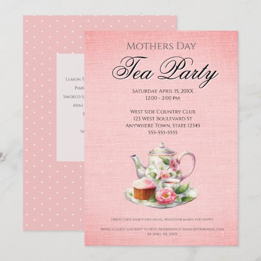 Moeder Dag Tea Party Kaart (Voorkant / Achterkant)