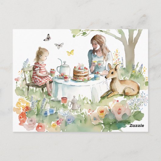 Moeder Daughter Tea Party Briefkaart (Achterkant)