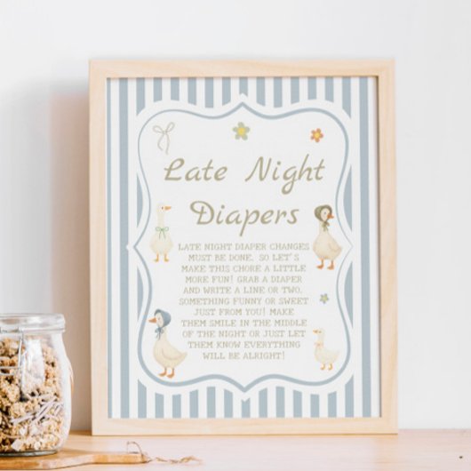 Moeder de Gans Baby Shower Spel Late Night Luiersp Poster