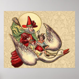 Moeder de Gans Kind Antieke Illustratie Poster