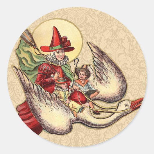 Moeder de Gans Kind Antieke Illustratie Ronde Sticker (Voorkant)